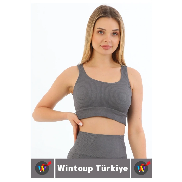 Göğüs Toparlayıcı Sarkma Önleyen Gündelik Spor Kullanım Şık Kalın Askılı Çizgili Crop Büstiyer