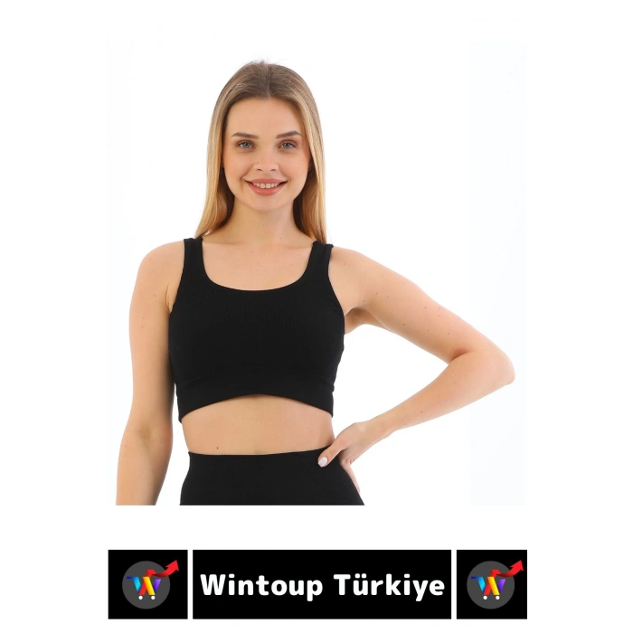 Göğüs Toparlayıcı Sarkma Önleyen Gündelik Spor Kullanım Şık Kalın Askılı Çizgili Crop Büstiyer