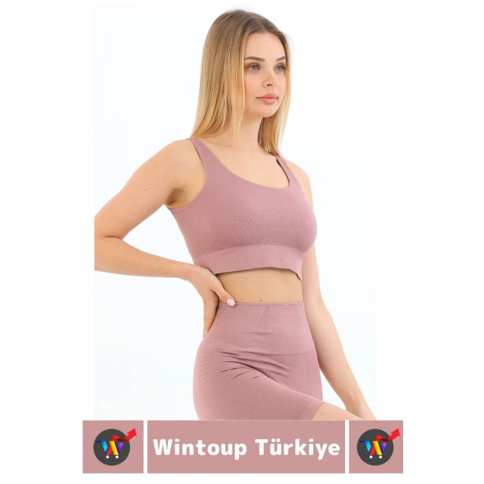 Göğüs Toparlayıcı Sarkma Önleyen Gündelik Spor Kullanım Şık Kalın Askılı Çizgili Crop Büstiyer