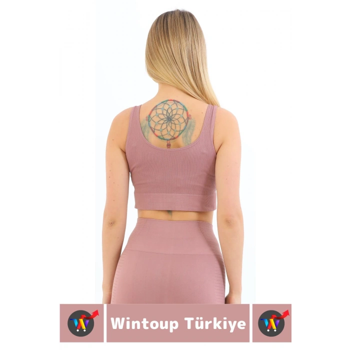 Göğüs Toparlayıcı Sarkma Önleyen Gündelik Spor Kullanım Şık Kalın Askılı Çizgili Crop Büstiyer