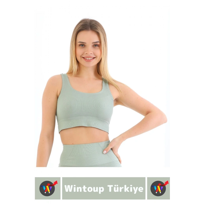 Göğüs Toparlayıcı Sarkma Önleyen Gündelik Spor Kullanım Şık Kalın Askılı Çizgili Crop Büstiyer