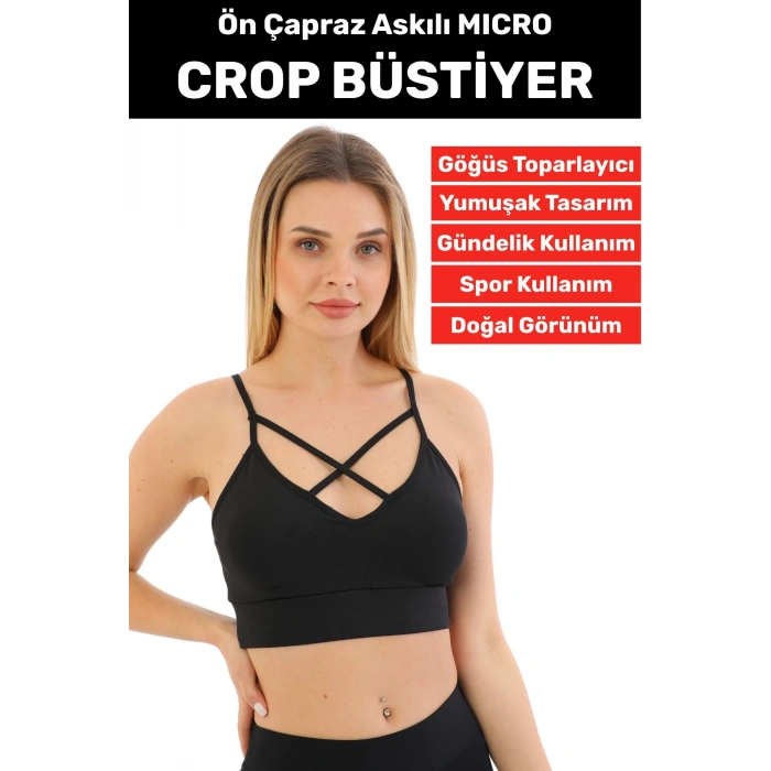Göğüs Toparlayan Sarkma Önleyen Spor Gündelik Kullanım Şık Ön Çapraz Askı Detay Micro Crop Büstiyer