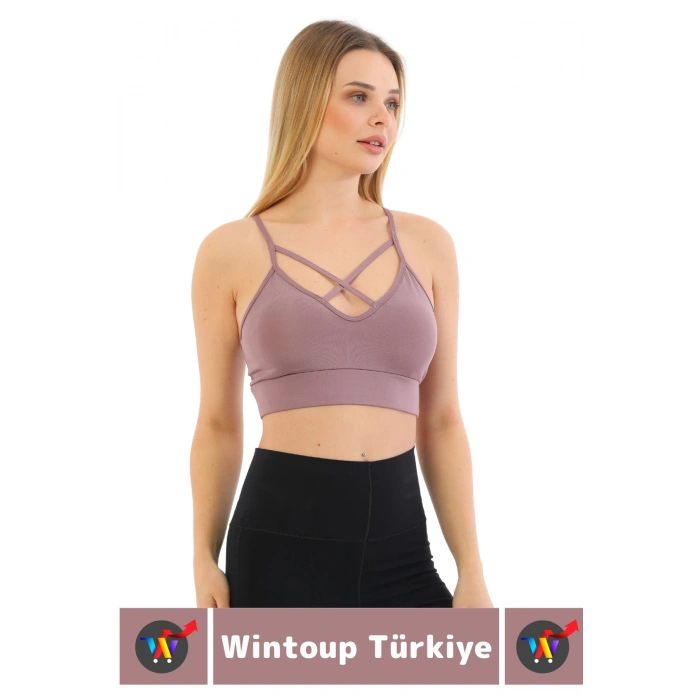 Göğüs Toparlayan Sarkma Önleyen Spor Gündelik Kullanım Şık Ön Çapraz Askı Detay Micro Crop Büstiyer
