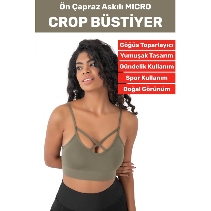 Göğüs Toparlayan Sarkma Önleyen Spor Gündelik Kullanım Şık Ön Çapraz Askı Detay Micro Crop Büstiyer
