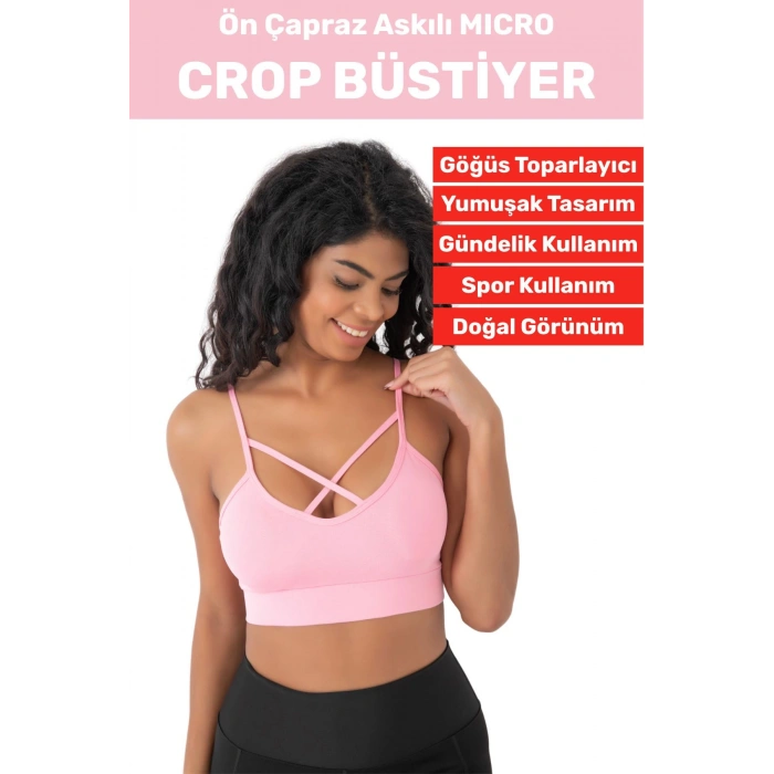 Göğüs Toparlayan Sarkma Önleyen Spor Gündelik Kullanım Şık Ön Çapraz Askı Detay Micro Crop Büstiyer