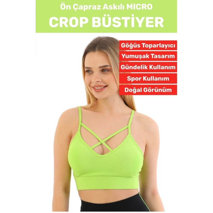 Göğüs Toparlayan Sarkma Önleyen Spor Gündelik Kullanım Şık Ön Çapraz Askı Detay Micro Crop Büstiyer