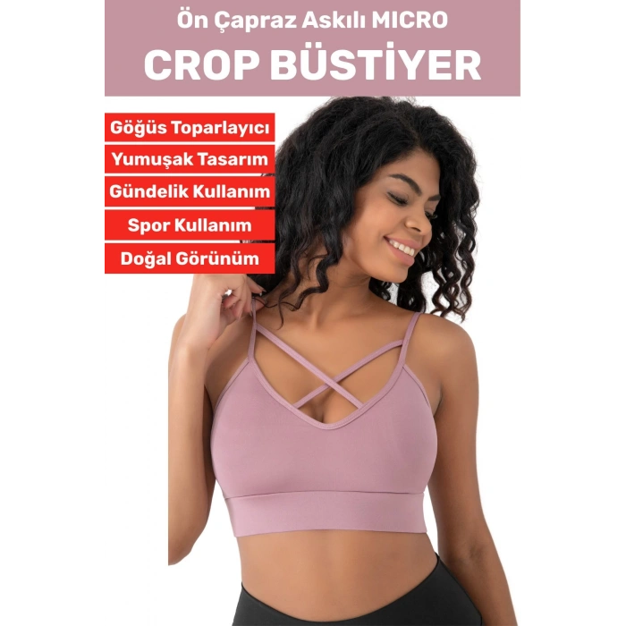Göğüs Toparlayan Sarkma Önleyen Spor Gündelik Kullanım Şık Ön Çapraz Askı Detay Micro Crop Büstiyer