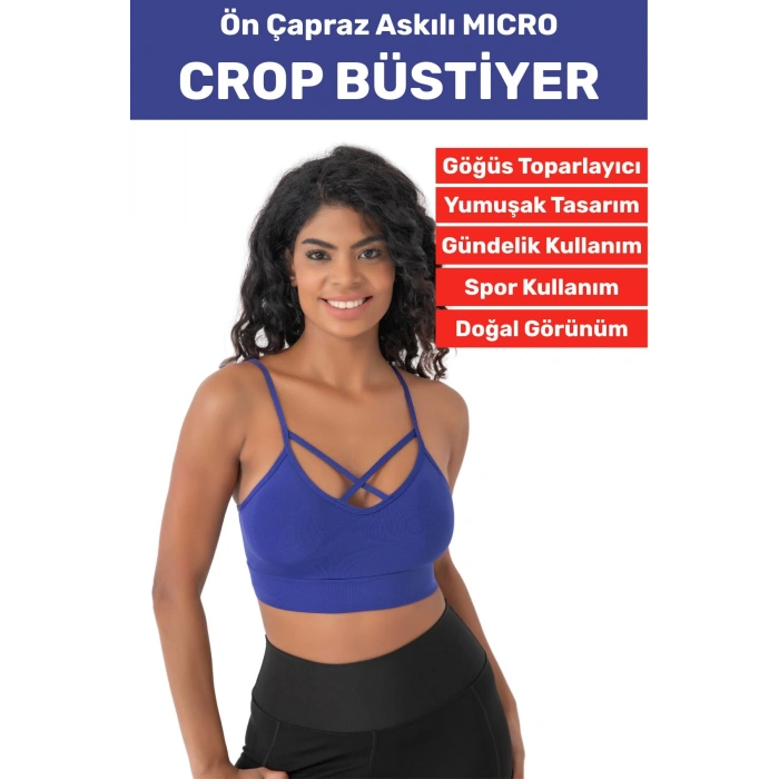 Göğüs Toparlayan Sarkma Önleyen Spor Gündelik Kullanım Şık Ön Çapraz Askı Detay Micro Crop Büstiyer
