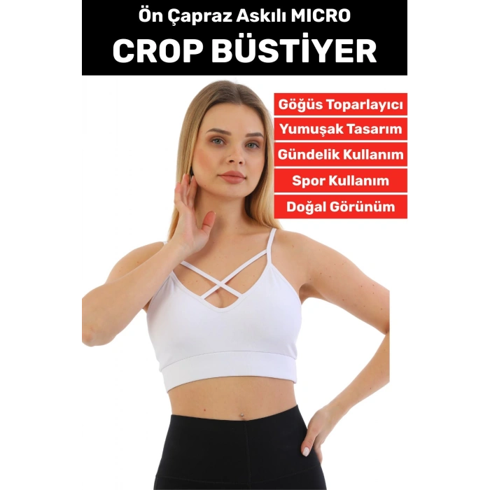 Göğüs Toparlayan Sarkma Önleyen Spor Gündelik Kullanım Şık Ön Çapraz Askı Detay Micro Crop Büstiyer