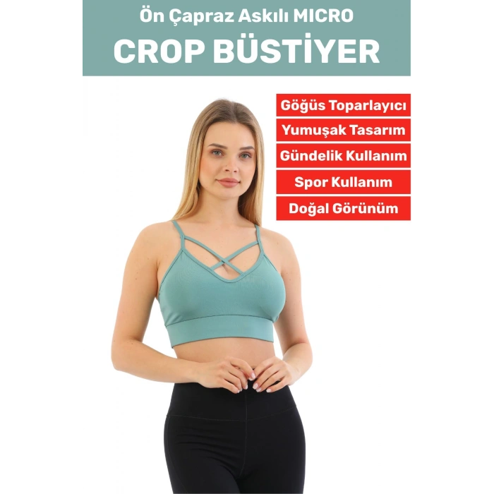 Göğüs Toparlayan Sarkma Önleyen Spor Gündelik Kullanım Şık Ön Çapraz Askı Detay Micro Crop Büstiyer