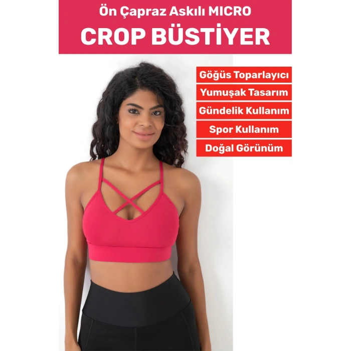Göğüs Toparlayan Sarkma Önleyen Spor Gündelik Kullanım Şık Ön Çapraz Askı Detay Micro Crop Büstiyer