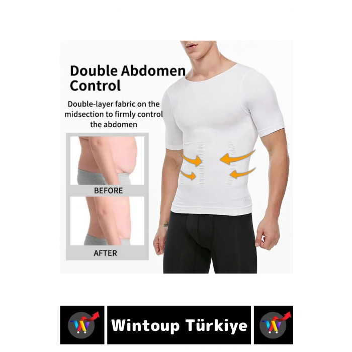 Jinekomasti Dik Duruş Düzeltici Göbek Sıkılaştırıcı Elastik Erkek Fanila Korse Siyah-Beyaz İkili Set