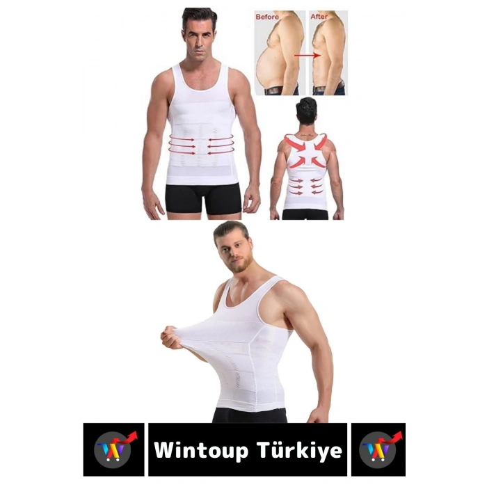 Jinekomasti Dik Duruş Düzeltici Göbek Sıkılaştırıcı Elastik Erkek Atlet Korse Siyah-Beyaz İkili Set