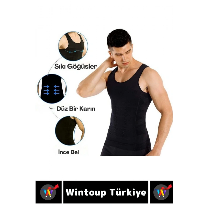 Jinekomasti Dik Duruş Düzeltici Göbek Sıkılaştırıcı Elastik Erkek Atlet Korse Siyah-Beyaz İkili Set