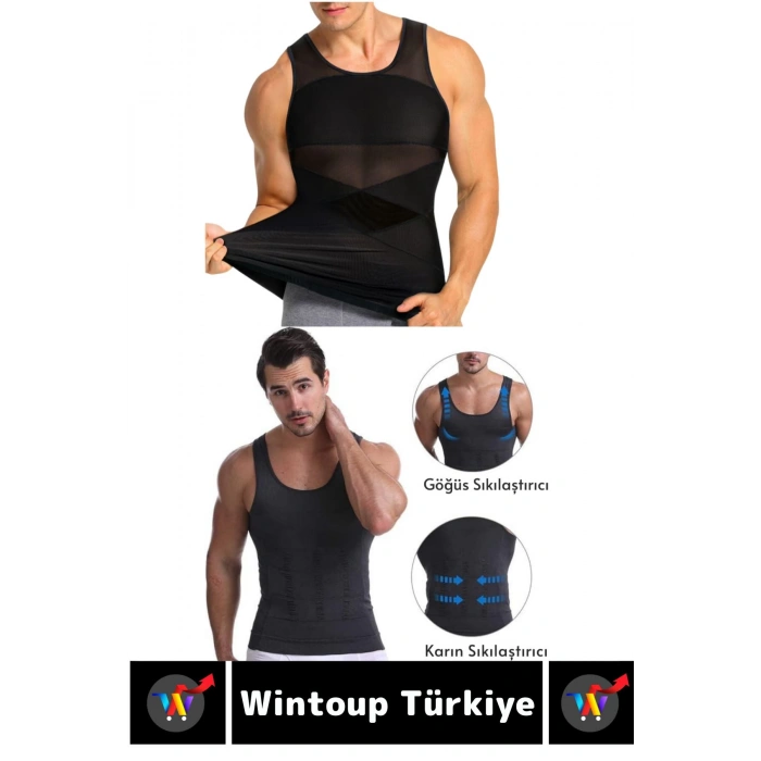 Jinekomasti Dik Duruş Düzeltici Göbek Sıkılaştırıcı Elastik Erkek Atlet Korse Siyah-Beyaz İkili Set