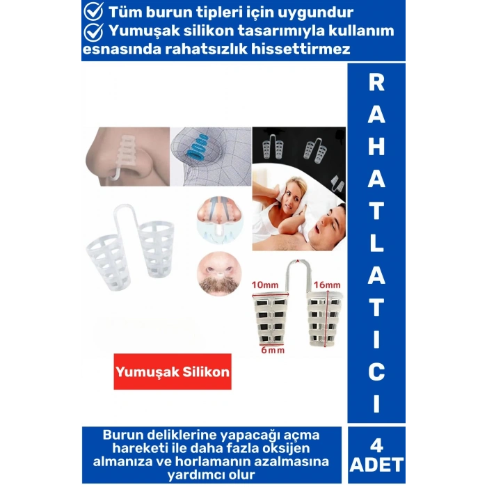 Özel Üretim Horlama Azaltıcı Rahat Nefes Alıp Verme Uyku Horlama Önleyici Burun Delik Aparatı 4 Adet