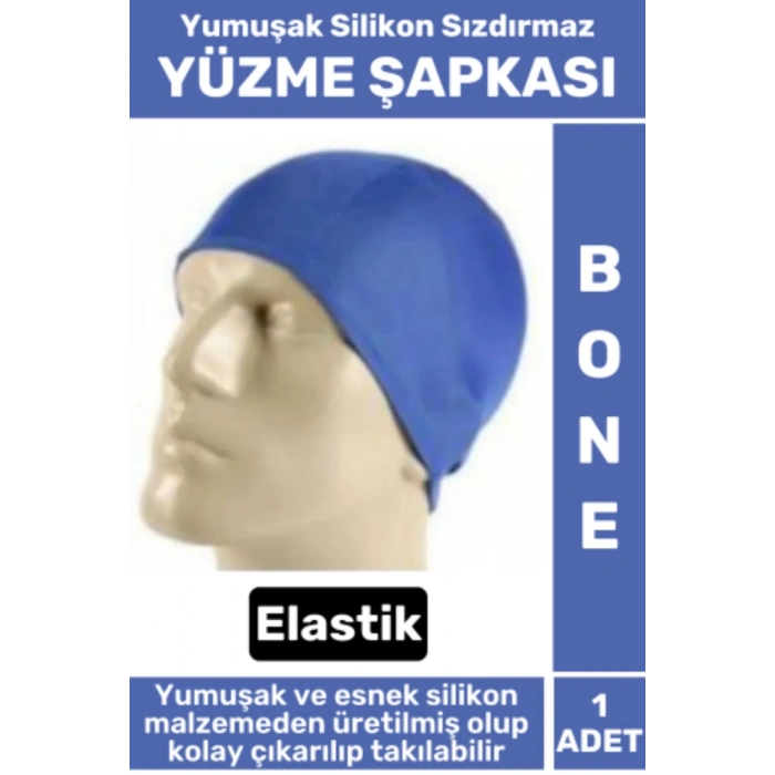 Premium Su Geçirmez Elastik Yumuşak Yüzücü Havuz Deniz Yüzme Şapkası Silikon Bone 1 Adet
