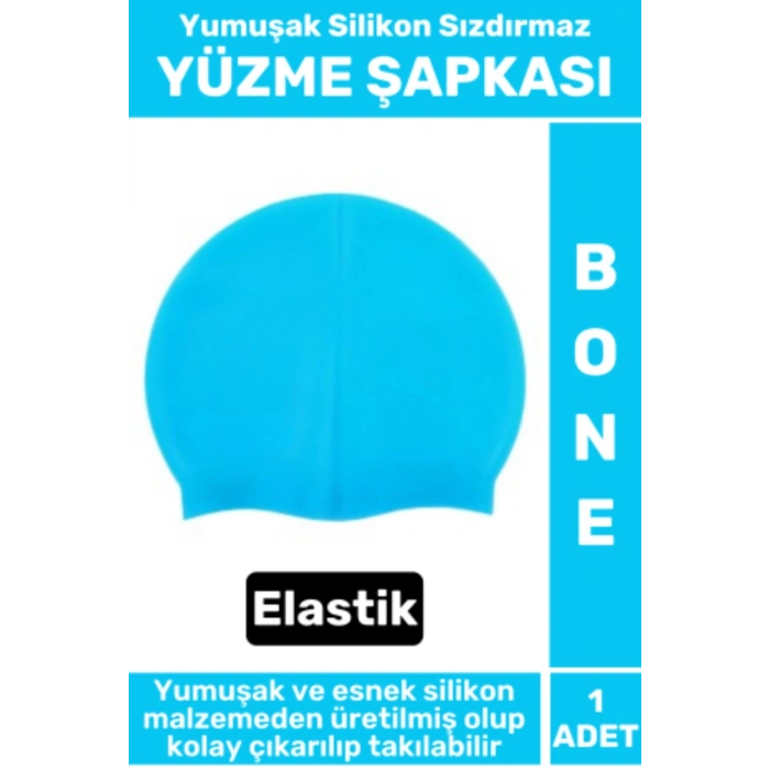 Premium Su Geçirmez Elastik Yumuşak Yüzücü Havuz Deniz Yüzme Şapkası Silikon Bone 1 Adet