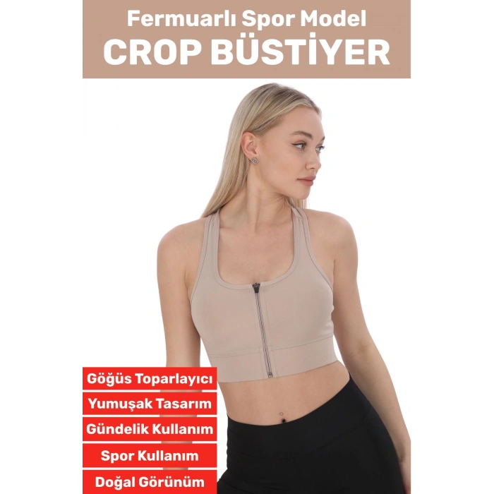 Özel Üretim Göğüs Toparlayıcı Sarkma Önleyen Spor Gündelik Kullanım Fermuarlı Şık Crop Büstiyer