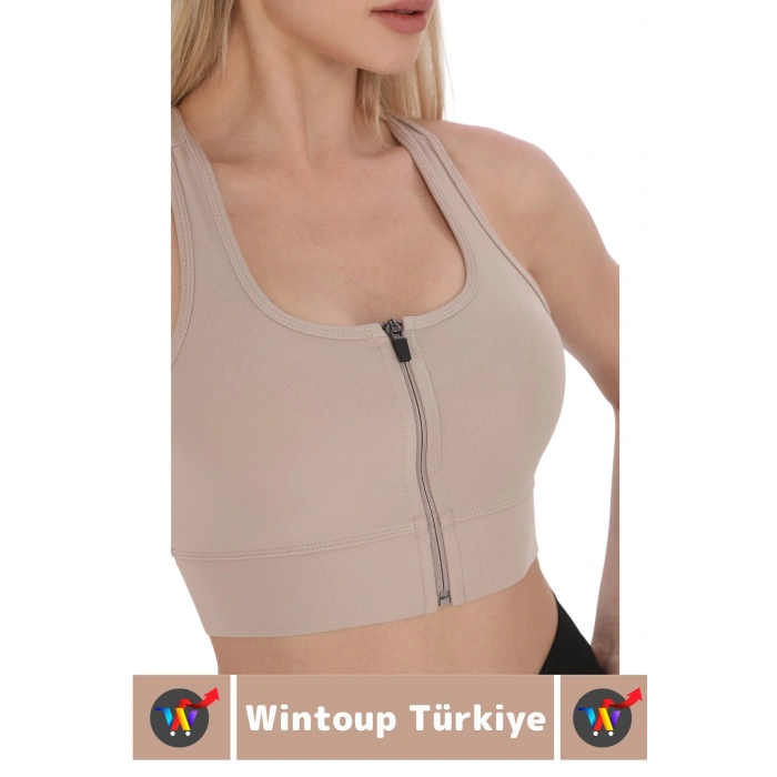 Özel Üretim Göğüs Toparlayıcı Sarkma Önleyen Spor Gündelik Kullanım Fermuarlı Şık Crop Büstiyer