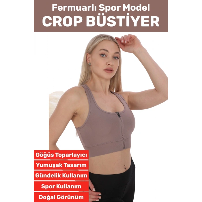 Özel Üretim Göğüs Toparlayıcı Sarkma Önleyen Spor Gündelik Kullanım Fermuarlı Şık Crop Büstiyer