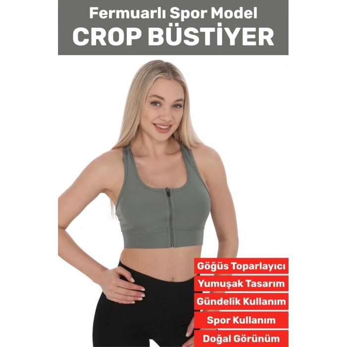 Özel Üretim Göğüs Toparlayıcı Sarkma Önleyen Spor Gündelik Kullanım Fermuarlı Şık Crop Büstiyer
