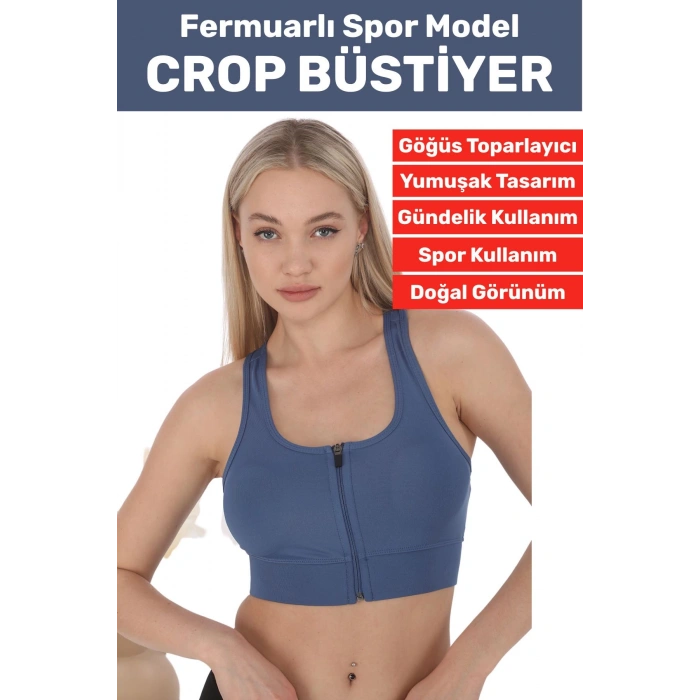 Özel Üretim Göğüs Toparlayıcı Sarkma Önleyen Spor Gündelik Kullanım Fermuarlı Şık Crop Büstiyer
