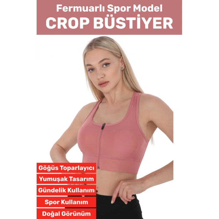 Özel Üretim Göğüs Toparlayıcı Sarkma Önleyen Spor Gündelik Kullanım Fermuarlı Şık Crop Büstiyer