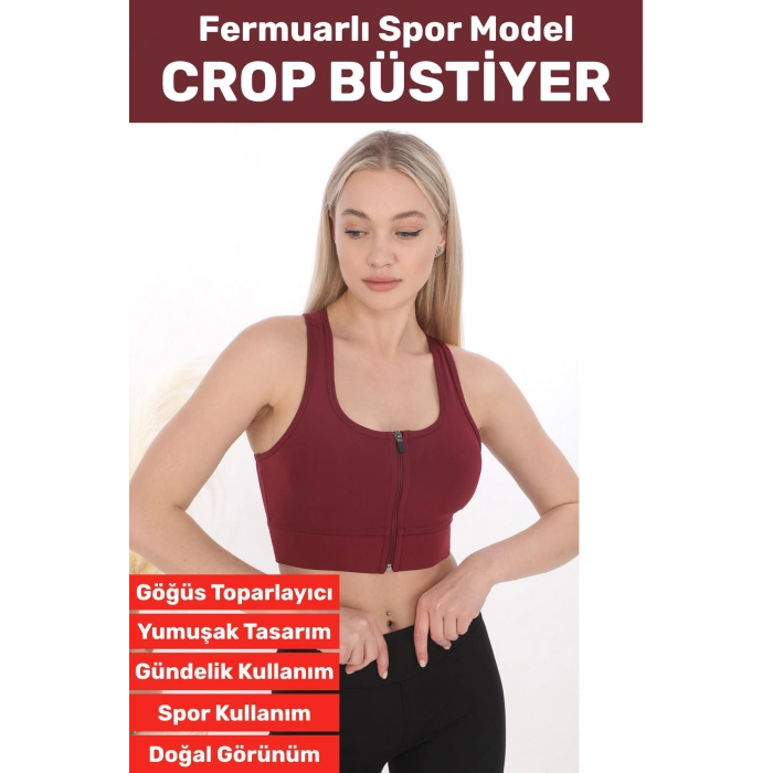 Özel Üretim Göğüs Toparlayıcı Sarkma Önleyen Spor Gündelik Kullanım Fermuarlı Şık Crop Büstiyer