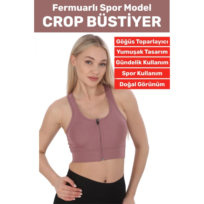 Özel Üretim Göğüs Toparlayıcı Sarkma Önleyen Spor Gündelik Kullanım Fermuarlı Şık Crop Büstiyer