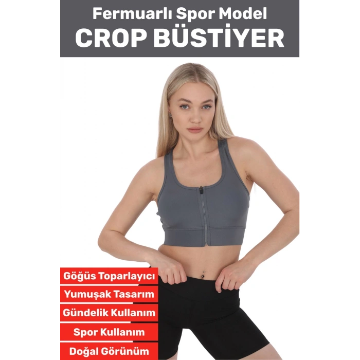 Özel Üretim Göğüs Toparlayıcı Sarkma Önleyen Spor Gündelik Kullanım Fermuarlı Şık Crop Büstiyer