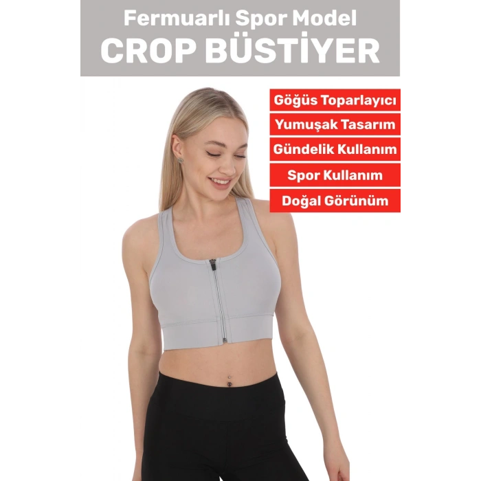 Özel Üretim Göğüs Toparlayıcı Sarkma Önleyen Spor Gündelik Kullanım Fermuarlı Şık Crop Büstiyer