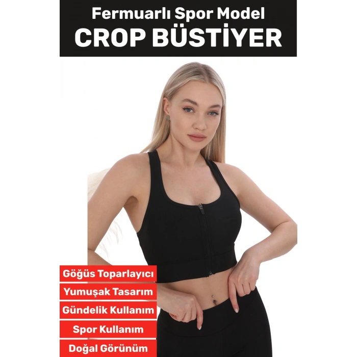 Özel Üretim Göğüs Toparlayıcı Sarkma Önleyen Spor Gündelik Kullanım Fermuarlı Şık Crop Büstiyer