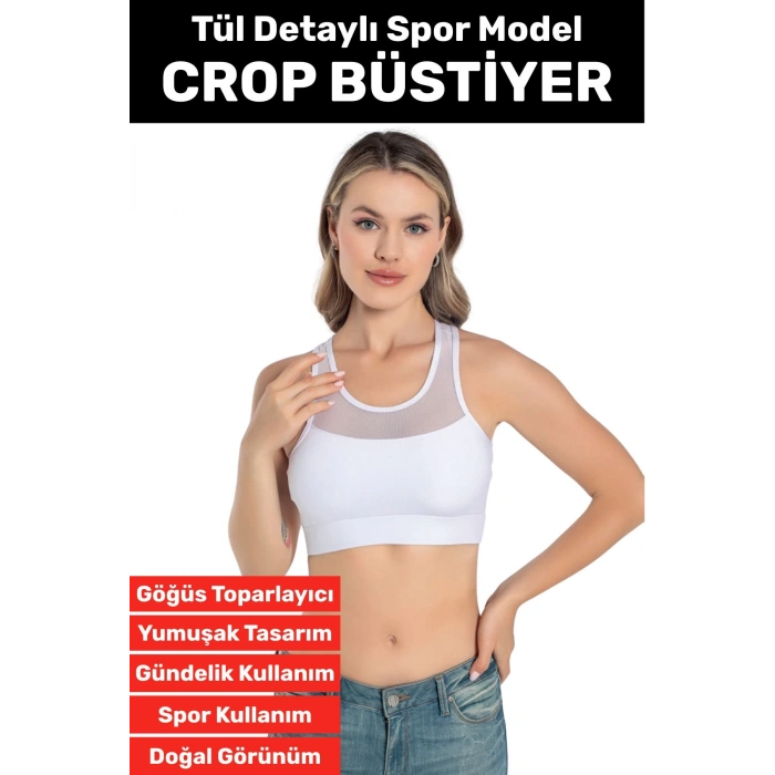 Özel Üretim Göğüs Toparlayıcı Sarkma Önleyen Spor Gündelik Kullanım Tül Detay Çok Şık Crop Büstiyer
