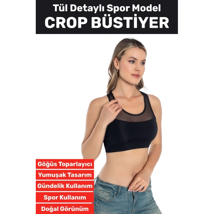 Özel Üretim Göğüs Toparlayıcı Sarkma Önleyen Spor Gündelik Kullanım Tül Detay Çok Şık Crop Büstiyer