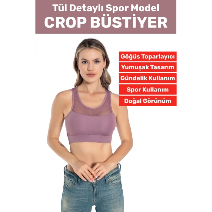 Özel Üretim Göğüs Toparlayıcı Sarkma Önleyen Spor Gündelik Kullanım Tül Detay Çok Şık Crop Büstiyer
