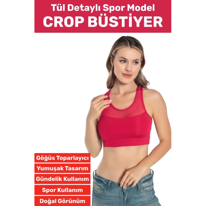 Özel Üretim Göğüs Toparlayıcı Sarkma Önleyen Spor Gündelik Kullanım Tül Detay Çok Şık Crop Büstiyer