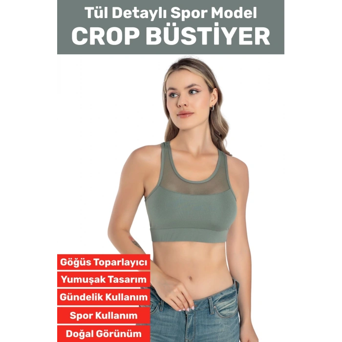 Özel Üretim Göğüs Toparlayıcı Sarkma Önleyen Spor Gündelik Kullanım Tül Detay Çok Şık Crop Büstiyer