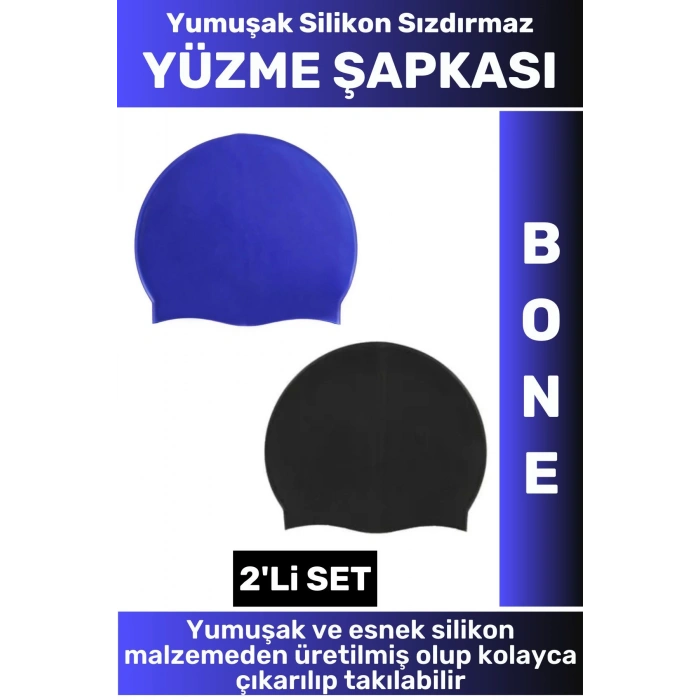 Özel Üretim Su Geçirmez Elastik Yumuşak Yüzücü Havuz Deniz Yüzme Şapkası Silikon Bone 2Li SET