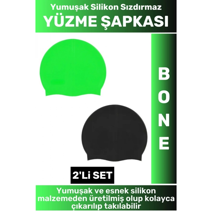 Özel Üretim Su Geçirmez Elastik Yumuşak Yüzücü Havuz Deniz Yüzme Şapkası Silikon Bone 2Li SET