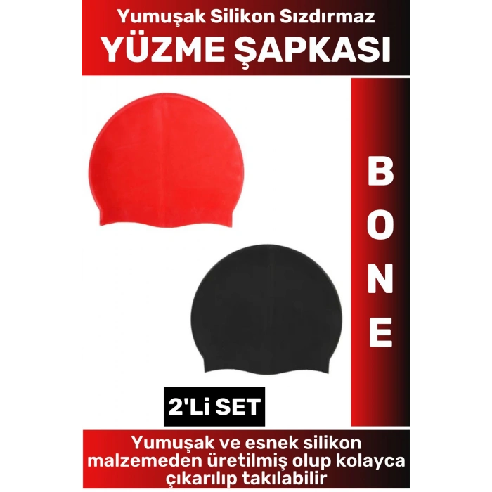 Özel Üretim Su Geçirmez Elastik Yumuşak Yüzücü Havuz Deniz Yüzme Şapkası Silikon Bone 2Li SET