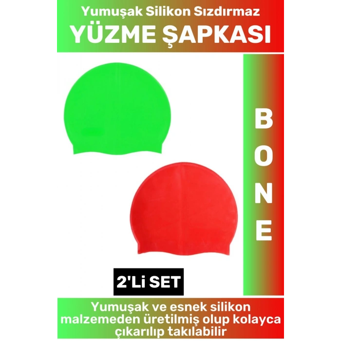 Özel Üretim Su Geçirmez Elastik Yumuşak Yüzücü Havuz Deniz Yüzme Şapkası Silikon Bone 2Li SET