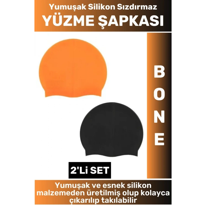 Özel Üretim Su Geçirmez Elastik Yumuşak Yüzücü Havuz Deniz Yüzme Şapkası Silikon Bone 2Li SET