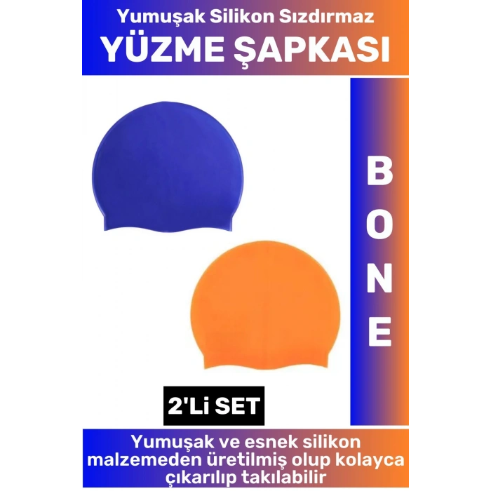 Özel Üretim Su Geçirmez Elastik Yumuşak Yüzücü Havuz Deniz Yüzme Şapkası Silikon Bone 2Li SET