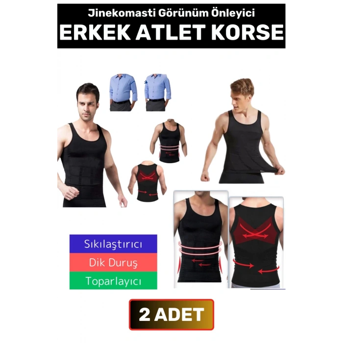 Özel Üretim Jinekomasti Dik Duruş Toparlayıcı Göbek Sıkılaştırıcı Elastik Erkek Atlet Korse 2 Adet