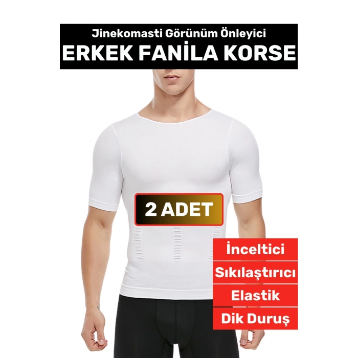Özel Üretim Jinekomasti Dik Duruş Toparlayıcı Göbek Sıkılaştırıcı Elastik Erkek Fanila Korse 2 Adet