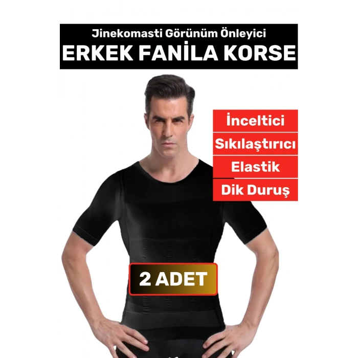 Özel Üretim Jinekomasti Dik Duruş Toparlayıcı Göbek Sıkılaştırıcı Elastik Erkek Fanila Korse 2 Adet