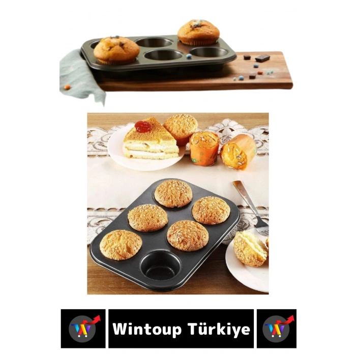 Premium Isıya Dayanıklı Yapışmaz Kolay Temizlenir Kek Brownie Cupcake 6lı Muffin Kek Kalıbı