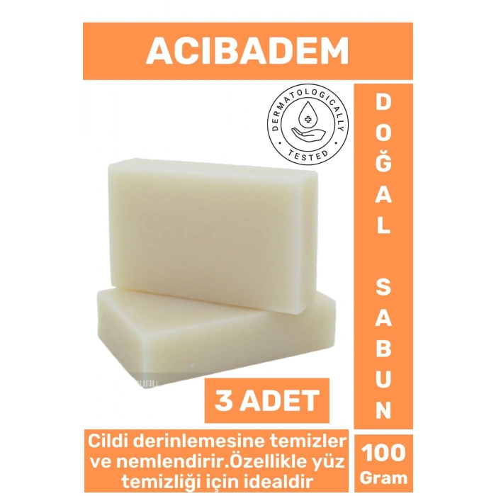 Doğal Güzel Kokulu Derinlemesine Cilt Yüz Temizleyici Nemlendirici Organik Acıbadem Sabunu 3 Adet