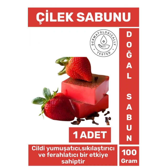 Doğal Güzel Kokulu Cilt Yumuşatıcı Ferahlatıcı Lekeli Kuru Cilt İçin Organik Çilek Sabunu 1 Adet